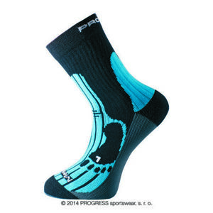 PROGRESS MERINO treking socks 6-8 černá/modrá/šedá, Černá / modrá