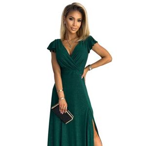 Numoco Dámské třpytivé dlouhé šaty s výstřihem CRYSTAL - zelené Velikost: XL, Zelená