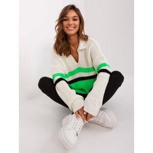 Fashionhunters Ecru-světle zelený oversize svetr s límečkem Velikost: ONE SIZE, JEDNA, VELIKOST