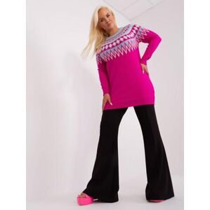Fashionhunters Fuchsiový dlouhý svetr plus size se vzory.Velikost: L/XL