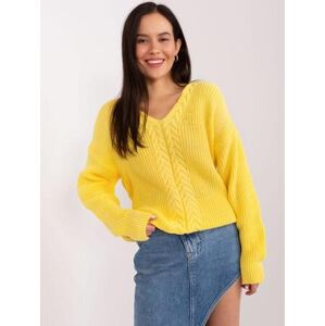 Fashionhunters Žlutý dámský klasický svetr s výstřihem.Velikost: ONE SIZE, JEDNA, VELIKOST