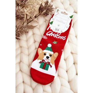 Kesi Dámské vánoční ponožky se psem červené 35-38, Červená