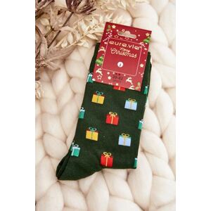Kesi Pánské bavlněné vánoční vzory ponožek tmavě zelená 39-42, Odstíny, zelené