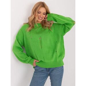Fashionhunters Světle zelený dámský oversize svetr s dírkami.Velikost: ONE SIZE, JEDNA, VELIKOST